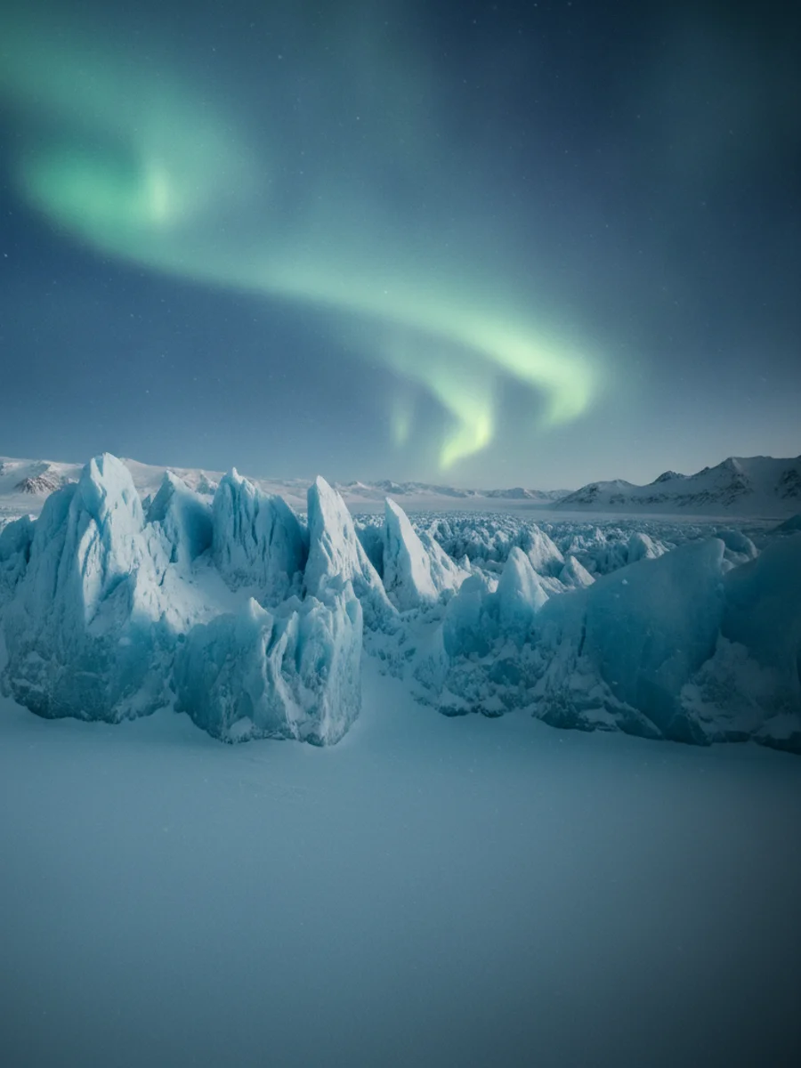 Arctic Casino – arktisk nattlandskap med isfjell og nordlys
